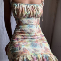 Sexy Butterfly Print Sling Open Back Dress - Thumbnail 2