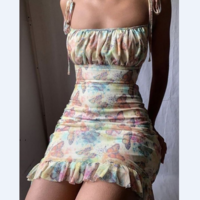 Sexy Butterfly Print Sling Open Back Dress - Thumbnail 1