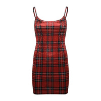 Fashion Plaid Sling Sleeveless High Waist Dress - Thumbnail 1