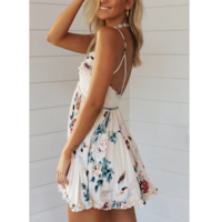 V-Neck Printing Women Backless Sling Dress - Thumbnail 2