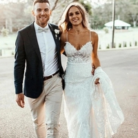 Mermaid Spaghetti Straps Sweep Train White Lace Wedding - Thumbnail 1