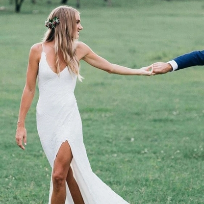 Romantic boho deep u neck wedding dresses backless lace mermaid wedding gown - Thumbnail 3