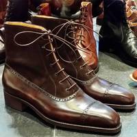 Men's Brown Cap Toe Ankle Lace Up Leather Suede Dress Boot - Thumbnail 1