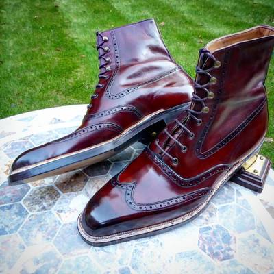 Men's burgundy wing tip ankle lace up leather dress boot - Thumbnail 1