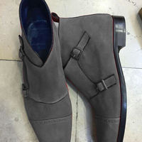 New Handmade Men's Grey Double Monk Chukka Casual Boot - Thumbnail 1