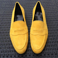Handmade Men Yellow Casual Loafer Shoes In Suede - Thumbnail 1
