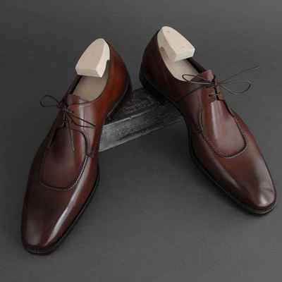 New dark brown beautiful boat cut handmade leather formal shoes