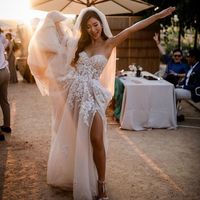 Boho Sweet A Line Side Split Beading Wedding Dresses with Appliques - Thumbnail 1