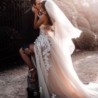 Boho Sweet A Line Side Split Beading Wedding Dresses with Appliques - Thumbnail 2