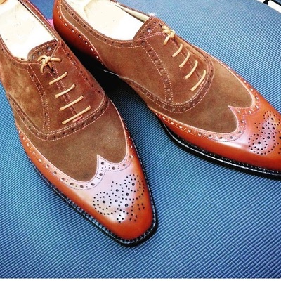 Men new handmade brown shoes, men's wing tip dress leather suede shoes 2020 - Thumbnail 3