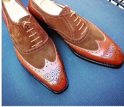 Men New Handmade Brown Shoes, Men's Wing Tip Dress Leather Suede Shoes 2020