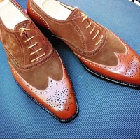 Men New Handmade Brown Shoes, Men's Wing Tip Dress Leather Suede Shoes 2020 - Thumbnail 1