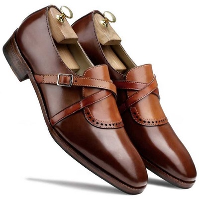  handmade new men's tan brown wing tip monk shoes leather shoes, men custom designer shoes - Thumbnail 2