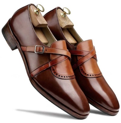  Handmade New Men's Tan Brown Wing Tip Monk shoes Leather Shoes, Men Custom Designer Shoes