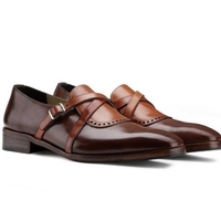  Handmade New Men's Tan Brown Wing Tip Monk shoes Leather Shoes, Men Custom Designer Shoes - Thumbnail 1