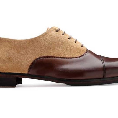 New men's handmade brown beige wing tip lace up shoes, leather suede designer shoes - Thumbnail 3