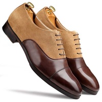 New Men's Handmade Brown Beige Wing Tip Lace Up Shoes, Leather Suede Designer Shoes - Thumbnail 2
