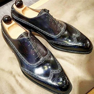 Handmade men black shoes, men's wing tip dress leather shoes 2020 - Thumbnail 4