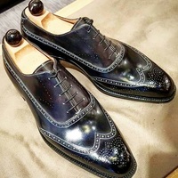 Handmade Men Black Shoes, Men's Wing Tip Dress Leather Shoes 2020 - Thumbnail 4