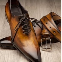 Men's Bespoke Brown Ankle Lace Up Leather Shoes, Dress Formal Stylish Shoes - Thumbnail 4