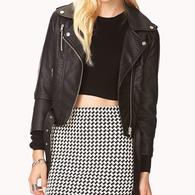 Outer wear women black leather jacket brando shoulder epaulets belted waist - Thumbnail 2