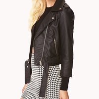 Outer Wear Women Black Leather Jacket Brando Shoulder Epaulets Belted Waist - Thumbnail 1