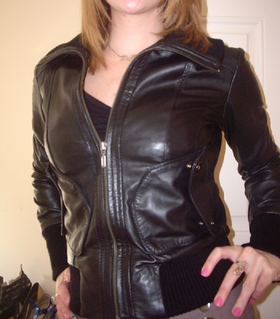 Customize Black Biker Jacket Women Leather Zipper With Stretchable Waist Sleeve