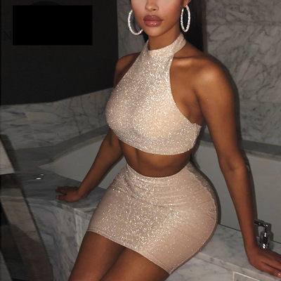 Solid color sexy sleeveless backless hips two-piece suit - Thumbnail 5