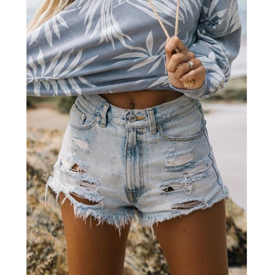 Casual High Waist Ripped Denim Shorts