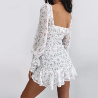 Vintage Flounced Floral Long Sleeve Chiffon Dress - Thumbnail 1