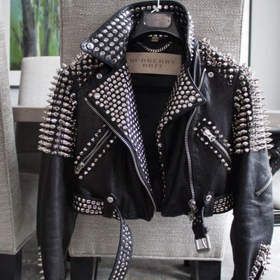 New woman black punk silver spiked studded brando style cowhide leather jacket - Thumbnail 3