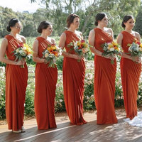 One Shoulder Burnt Orange Bridesmaid Dresses - Thumbnail 1