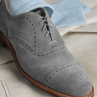 New men's grey oxfords captoe handmade formal suede lace up shoes