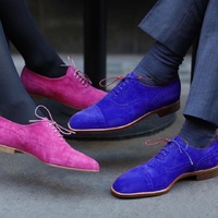 Mens Beautiful Oxfords Brogue Dark Blue Suede Hand Maker Captoe Formal Shoes - Thumbnail 2