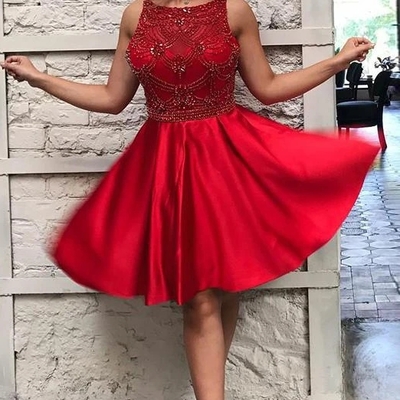 Chic a line stylish halter red short homecoming dresses with beading - Thumbnail 5