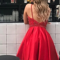 Chic A Line Stylish Halter Red Short Homecoming Dresses with Beading - Thumbnail 1