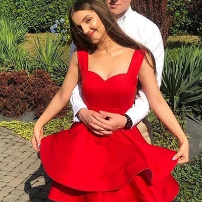 A line off the shoulder red short homecoming dresses ruffles - Thumbnail 3