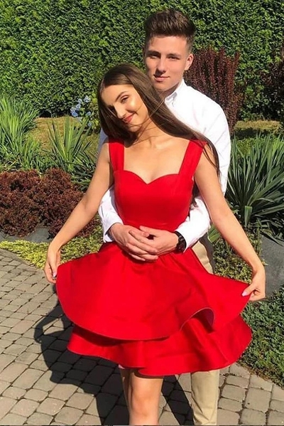 A Line Off the Shoulder Red Short Homecoming Dresses Ruffles
