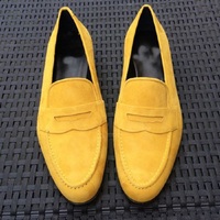 Mens Formal Design Handmade Yellowish Suede Penny Loafers SlipsOn Moccasin Shoes - Thumbnail 2