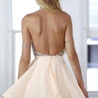 A-Line Halter Backless Sleeveless Homecoming Dresses Sequins - Thumbnail 1