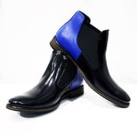 Men's Handmade Black & Blue Leather Boots, Men's Ankle High Chelsea Dress Boots - Thumbnail 1
