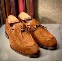 Handmade Tan Brown Suede Round Toe Tussles Dress Formal Shoes for Men's` - Thumbnail 4