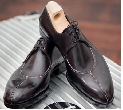 New Handmade Black Leather Split Toe Lace Up Shoes for Men's