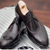 New Handmade Black Leather Split Toe Lace Up Shoes for Men's - Thumbnail 4