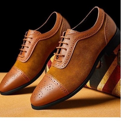 Handmade men's brown leather brown suede, lace up shoes cap toe shoes - Thumbnail 2