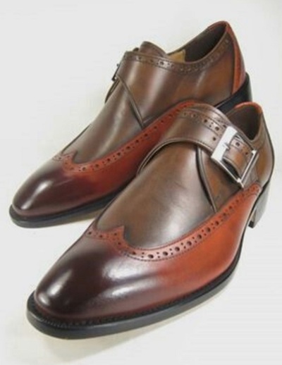 Mens Brown Oxfords Two Tone Hand Maker Wingtip Fringe Strap Formal Shoes