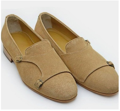 New Handmade Men's Camel Suede Double Monk Casual Fashion Shoes