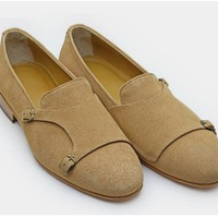 New Handmade Men's Camel Suede Double Monk Casual Fashion Shoes - Thumbnail 4