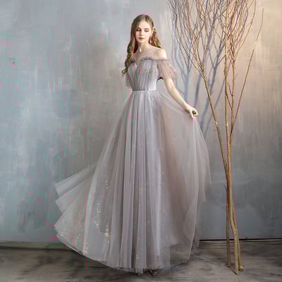 Cute tulle long prom dress simple evening dress - Thumbnail 4