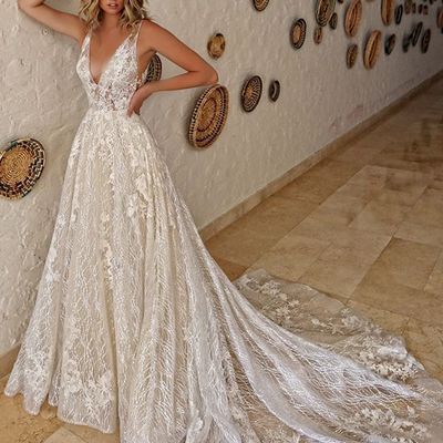 Luxurious ball gown v neck open back white lace wedding dresses,elegant bridal gown - Thumbnail 4